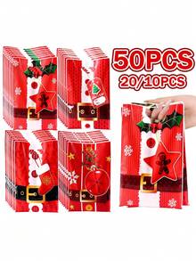 50Pcs Christmas Gift Bags,Suit Design Treat Bags,Plastic Gingerbread Star Pattern Goodie Bags For Gift Packaging Xmas Eve Party Decor - Multicolor - View 9