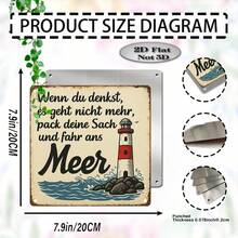 [2D Flat] A Vintage Aluminum Sign, 2D Flat Design, Single Piece, Featuring A German Quote With A Lighthouse Design Theme For Going To The Beach (8 Inches X 8 Inches). This Vintage Aluminum Wall Decor Is Perfect For Country Style Decoration. - A - View 4