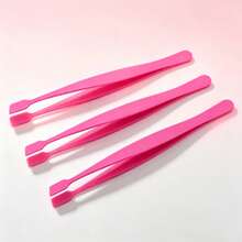 3pcs Pink Plastic Flat Head Tweezers, Portable Makeup Clips, DIY Eyelash & Eyelid Application Beauty Tools - 3pcs Pink - View 8