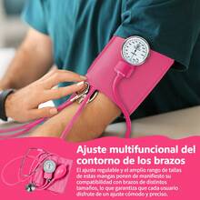 Kit Pulsovital Esfigmomanómetro Aneroide + Estetoscopio, Baumanómetro Manual para Adultos Brazalete 22-32cm, Color Rosa, Incluye Estuche de Almacenamiento - Rosa - Ver 5