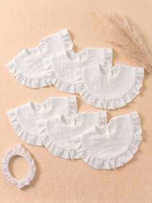 6 piezas Baberos de bebé de algodón puro con diseño de volantes y botones a presión para primavera/verano, baberos suaves y amigables con la piel para bebés, toallas multiusos adecuadas para uso diario en todas las estaciones - Multicolor - Ver 4