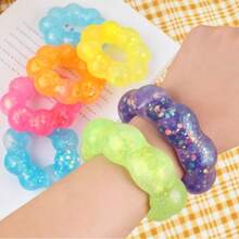 1pc Soft Silicone Transparent Crystal Stress Relief Bracelet, Squeeze Toy, Floral Wreath Design, Slow Rebound, Calming, Random Color - Multicolor - View 3