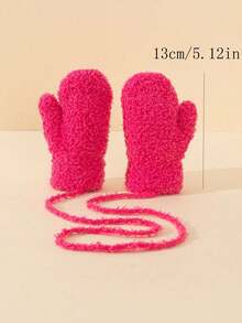 1pc Unisex Kids Full Finger Neck Hanging Knitted Mittens, Candy Color Thickened Autumn/Winter Half-Fleece Knitted Gloves - 1Pair - View 18