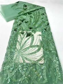 黃色高品質非洲手工串珠 3D 花朵綠色蕾絲布料，含亮片刺繡，尼日利亞蕾絲布料，適用派對婚禮，5 碼，金色 2026 紅色 - A - 查看 8
