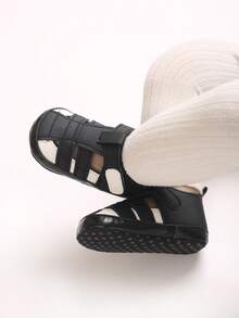 0-1 Years Old Spring/Summer Infant Boy Fashion Closed-Toe Anti-Kick Sandals, Breathable Comfortable Soft Fabric Sole Colorblock Design Infant Walking Shoes - Black - View 8