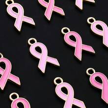 20pcs Female Pink Hope Ribbon Enamel Pendant Women Breast Cancer Awareness DIY Pendants For Jewelry Making Fashion Accessories - Ribbon - View 3