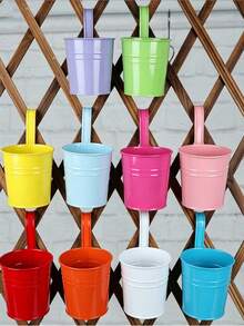 4/6/10pcs Metal And Iron Hanging Flower Pots, Balcony Garden Planting Baskets, Fence Bucket Pots, With Detachable Hanging Flower Racks, Christmas Flower Pot Decorations - Style 1 - View 3