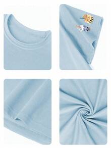 Women's Cute Bubble Tea Print Short Sleeve T-Shirt, Comfortable & Breathable, Casual Daily Wear For Summer - Baby Blue - View 4