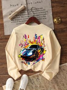 Tween Boy Casual Fun Print Crew Neck Pullover Long Sleeve T-Shirt, Autumn/Winter Top - Apricot - View 5
