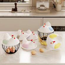 1‑Pack Metal Wire Egg Storage Basket, Countertop Fresh Chicken Egg Holder Organizer Holds Up To 24 Eggs, Rustic Kitchen Storage Container For Farm Eggs, Household Pantry And Dining Table Decor Display - Multicolor - View 4