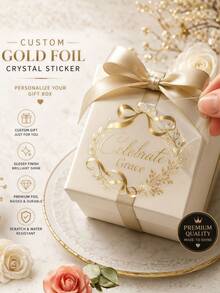 Custom Gold Foil UV DTF Stickers, Metallic Gold & Silver Heat Transfer Decals, Personalized Wedding Logo Labels, Transparent Waterproof Packaging Stickers, Suitable For Gift Boxes, Invitations, Party Supplies, Handmade Crafts, Candle Packaging, DIY Projects, Small Business Branding - Multicolor - View 7