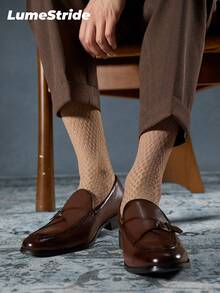 Men Crew Socks | Business & Everyday | Versatile Dress Socks | Comfortable Nylon | All-Match Style - Khaki - View 3
