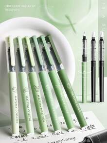 6pcs Grape Color Series Replaceable Ink Cartridge Liquid Ink Pens, Gradient Color Series, 0.5mm Black Full Needle Tube Ballpoint Pens For Exam Practice - A - View 1