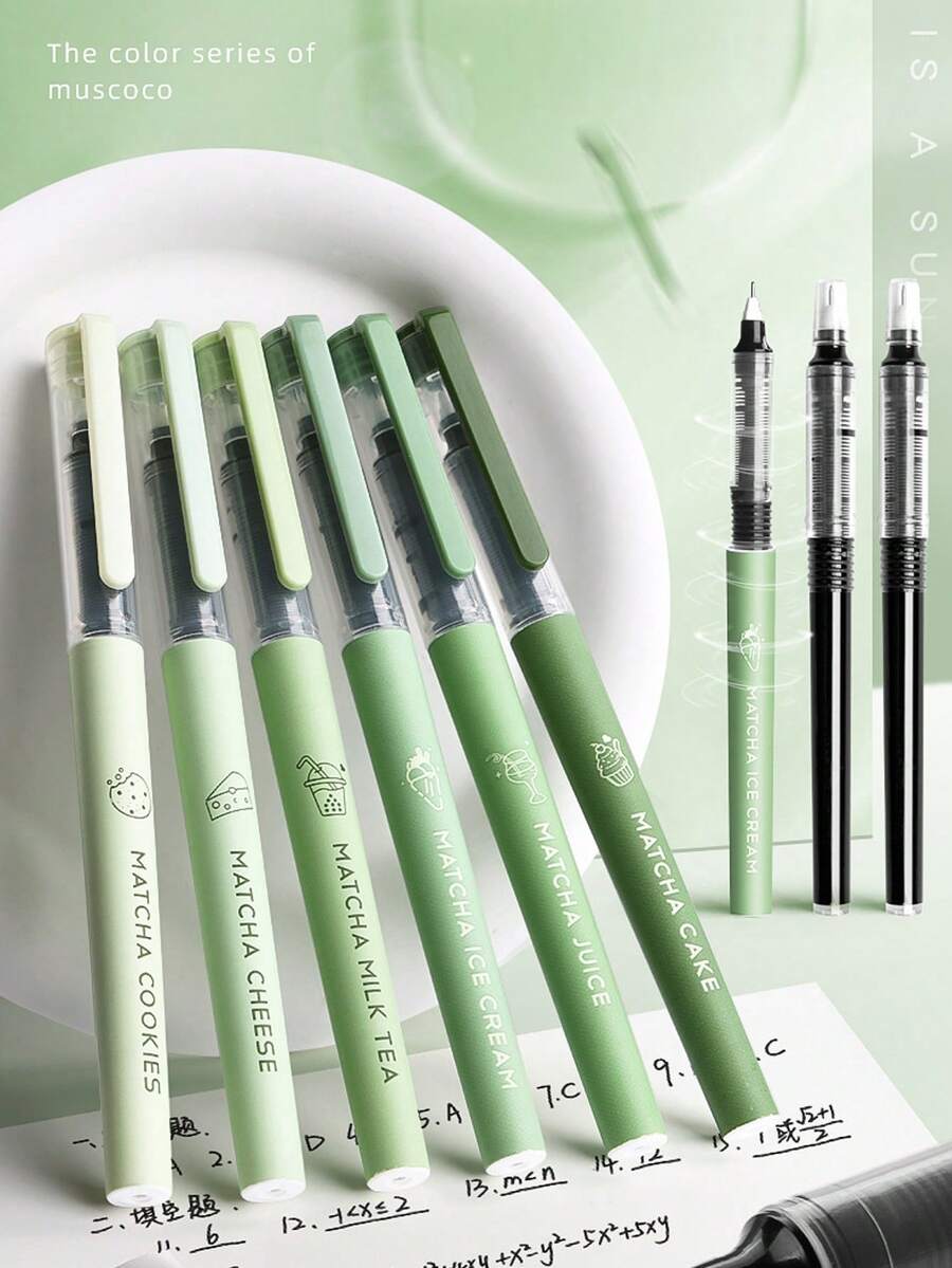 6pcs Grape Color Series Replaceable Ink Cartridge Liquid Ink Pens, Gradient Color Series, 0.5mm Black Full Needle Tube Ballpoint Pens For Exam Practice - A - View 1