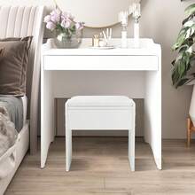 Vanity Stool With Padded PU Seat – Comfortable Dressing Table Chair, Soft & Stable Frame, Elegant Design For Bedroom, Makeup Room, Piano Studio & Home - White - View 1