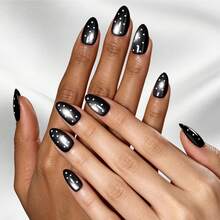 Beetles Black Cat Eye Press-On Nails, Short Almond Fake Nails With White Polka Dots, Nail Glue & Adhesive Tabs, 10-Minute DIY Manicure Kit - Short Almond Black Cat Eye - 查看 1