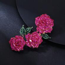 1件優雅合金鑲嵌紅綠水鑽三朵玫瑰花造型裝飾,適合女性派對穿著 - 玫瑰花 - 查看 8