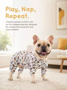 1PC Dog Shedding Hair Control Pajamas - Warm High Stretch Full Coverage Pet Rompers, Anti Licking & Bug Protective Jumpsuit For Small Medium Large Dogs, All Over Printing Dog Clothes - Cute Cartoon Bulldogs Pattern - Multicolor - View 3