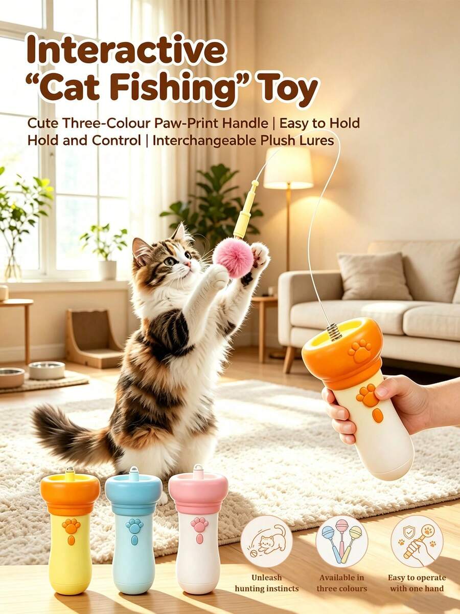 Mainan "Memancing Kucing" Interaktif, Mainan Peluncur Kucing Interaktif yang Dapat Ditarik dengan Satu Klik, Tongkat Penggoda Kucing Elektrik yang Dapat Ditarik dengan Bola Plush, Merangsang Naluri Berburu, Meredakan Kebosanan, Olahraga dan Kecerdasan, Cocok untuk Anak Kucing dan Kucing Dewasa di Dalam Ruangan