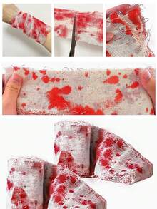 Blood-Stained Decorative Gauze Ribbon, Soft And Breathable Fabric, Dual-Purpose, Suitable For Cosplay Wound Props And Home Window/Ceiling Hanging Decor, Ideal For Home Decor Enthusiasts, Used For Entryway, Basement And Halloween Themed Home Decoration - A - View 4