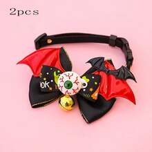 2pcs Bow Knot Bell Dog Collar, Pumpkin & Bat Design, Adjustable Halloween Pet Costume Accessory For Small To Medium Cats And Dogs - Multicolor - View 9