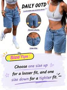 Women's Casual Loose Bermuda Denim Shorts With Pockets Summer, Aesthetic - Medium Wash - View 3