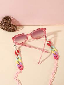 1 Set 1 pieza Gafas de Moda Casual y Linda para Niñas de 6-9 Años con Montura de unicolor de PC, Lentes Suaves Tintados y 1 pieza Cadena de Gafas Ligera para Juego al Aire Libre con Estuche de Gafas - Multicolor - Ver 5