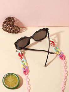 1 Set 1 pieza Gafas de Moda Casual y Linda para Niñas de 6-9 Años con Montura de unicolor de PC, Lentes Suaves Tintados y 1 pieza Cadena de Gafas Ligera para Juego al Aire Libre con Estuche de Gafas - Multicolor - Ver 9