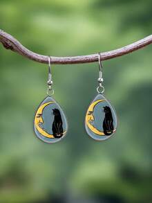 1 Pair Crescent Moon Cat Face Vintage Gothic Pattern 316 Stainless ...