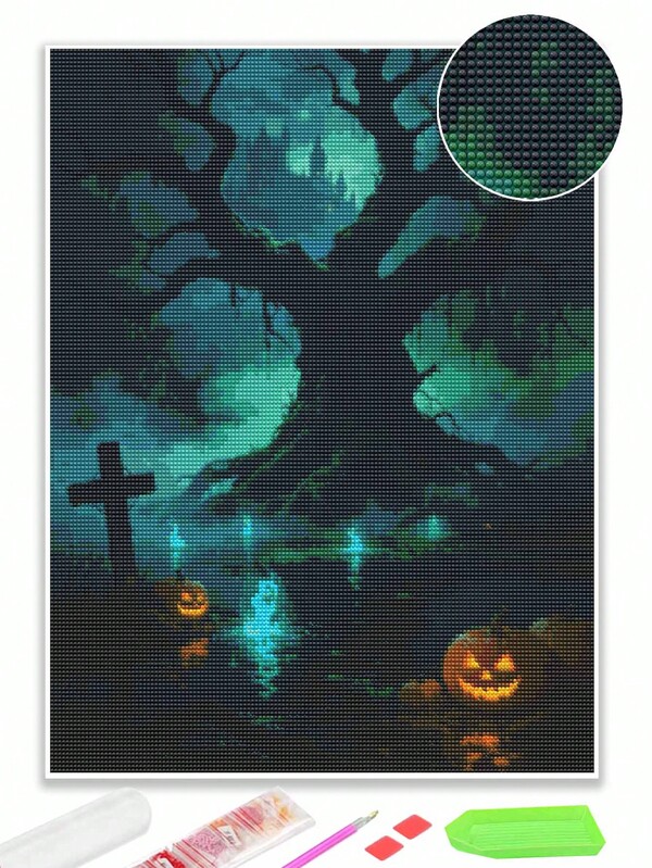 5D Halloween Diamond Painting Set, Cross Magic Tree Pattern Suitable For DIY Craft Couples Home Decoration Gift Frameless Painting Cloth, Suitable For Halloween Gifts.