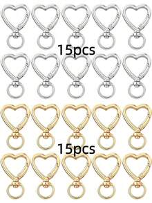 30/50/80/120pcs Heart-Shaped Swivel Lobster Clasp Keychains, Keyring Making Accessories Pendant, Jewelry Making Accessories DIY Handmade Keychains, Gold Color Carabiner Phone Charm Bag Charm Keyring Cute Zinc Alloy Spring Clasp Key Ring - Heart-shaped Keychain - View 16