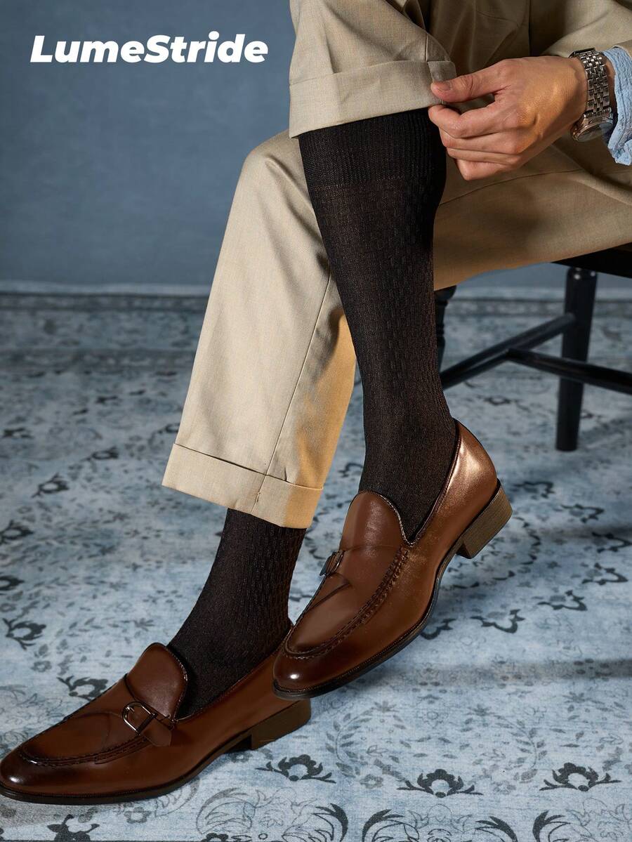 Men Crew Socks | Business & Everyday | Versatile Dress Socks | Comfortable Nylon | All-Match Style - Black - View 1
