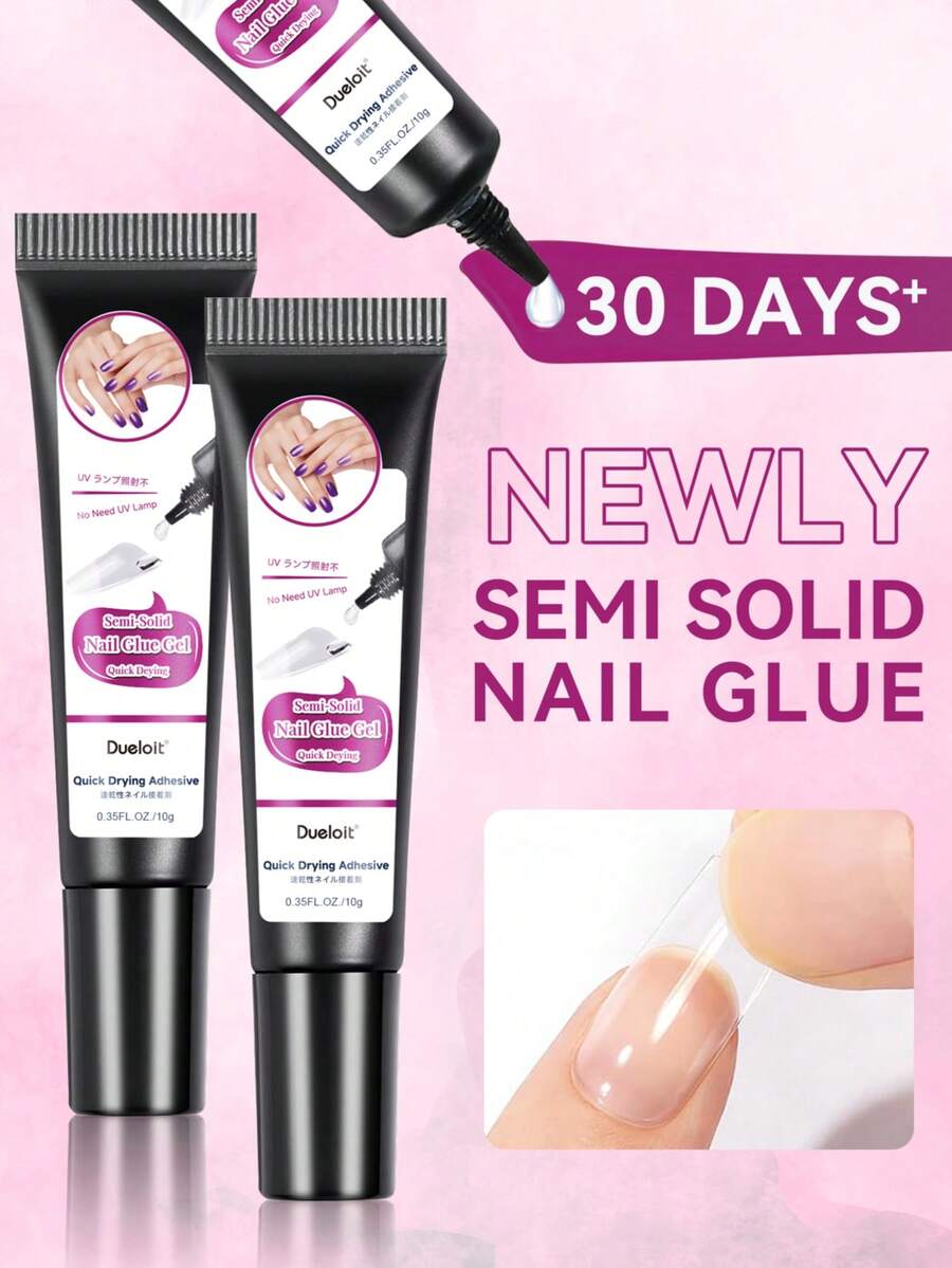 2pcs/1pc 10g Quick Dry 10 Sec Nail Glue Without UV Light, Upgraded Super Strong Semi-Solid Gel Nail Glue Lasts 28+ Days, Easy To Remove, Suitable For Fake Nails And Acrylic Nail Tips - 10g - View 1