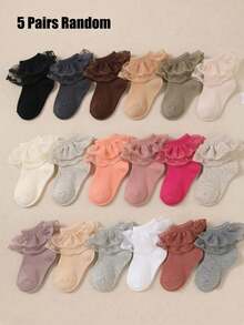 1/5 Pairs Baby Girl Multi-Color Ruffle Socks Soft Breathable Mesh Earth Tone Toddler Frill Princess Superme Socks,Socks For Girls,Back To School - Multicolor - View 8
