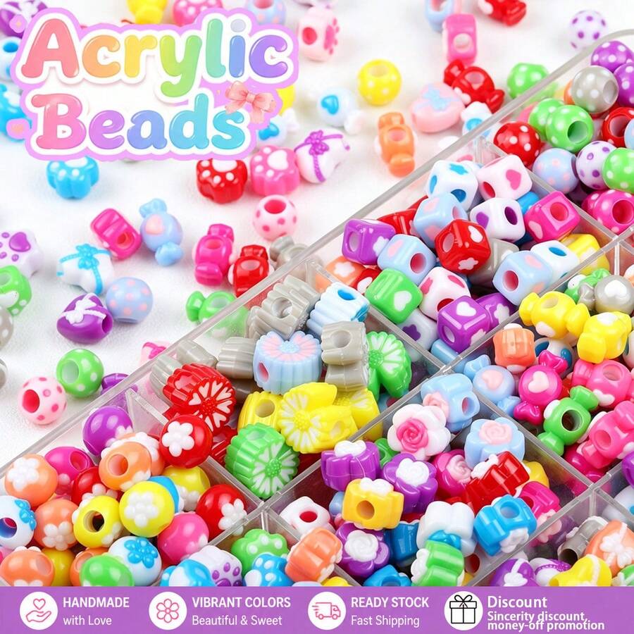 30pcs Mixed Color Acrylic Multi-Shape Large Hole Beads For Jewelry Making