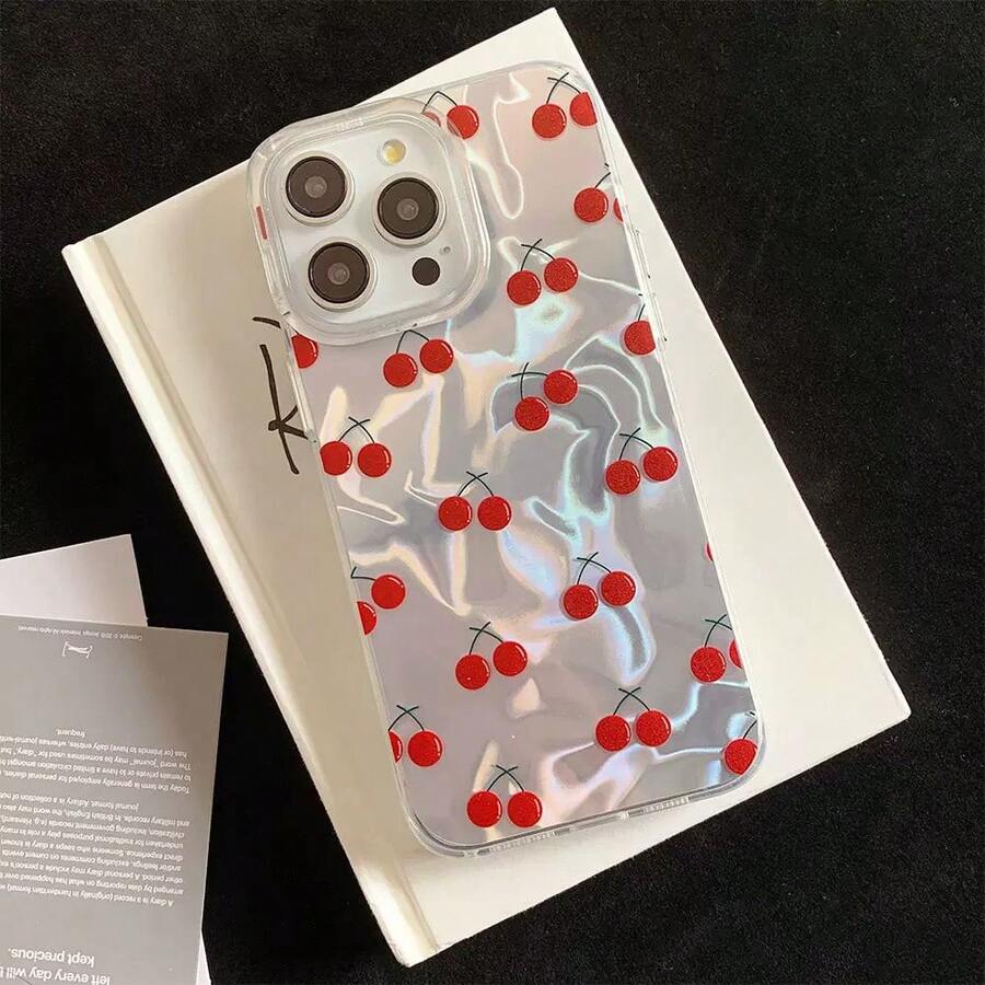 Minimalist Oil Painting Full Screen Red Cherry Transparent Creative Water Ripple Pattern Shockproof Protective Phone Case Compatible With Apple 15 Pro Max 13/14/12 16 17 Pro - Multicolor - View 1
