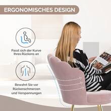 Nalupatio Upholstered Dining Chairs, Vanity Chair, Velvet Chair, Petal Back Armchair With Gold Metal Legs, Up To 150 KG Load Capacity - 粉色 - 查看 4