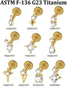1PC Elegant G23 Solid Titanium Cross Star Waterdrop CZ Flat Labret 16G Internal Threaded Lip Nose Ear Cartilage Conch Piercing Lobe Earring Decoration - Titanium Color - View 10
