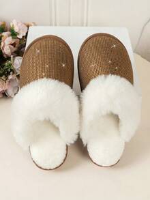 Women's Comfortable Soft Sole Autumn/Winter Slippers, Fleece Lined Warm Round Toe Low-Top Slip-On Thick Sole Bedroom Slippers - Brown - View 5