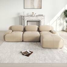 Modular Corner Sofa Without Assembly, Frameless Sofa, Ergonomic And Pet-Friendly, Made Of Corduroy Fabric With Extra-Wide Armrests, 32D Highly Elastic Padding For Living Room And Bedroom, Beige, 298 X 178 X 75 Cm - Beige - View 1