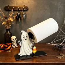 1/4pcs Fun Halloween Wooden Tissue Holder, Featuring Ghost, Skeleton, Pumpkin, And Black Cat Designs, Suitable For Parties, Living Room, And Dining Table Center Decorations. - Napkin Holder - View 8