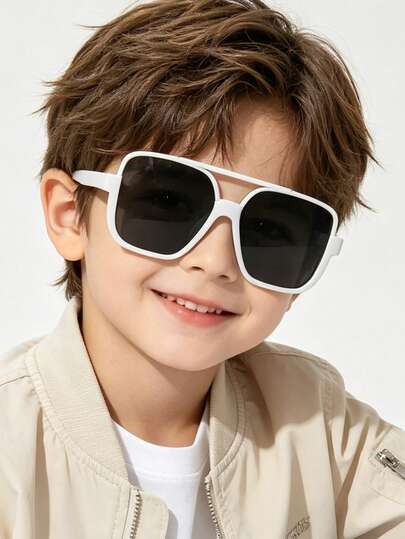 1 pieza Gafas de estilo aviador de moda para niños y niñas, ligeras y casuales, para salidas, juegos, vacaciones y fiestas, con estuche para gafas