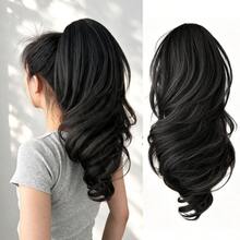 HEYPINK Claw Shaped Ponytail Extension Hair Accessory Brown Gold Burgundy Gradient Brown 20 Inch Long Wave Heat-Resistant Fiber Synthetic Ponytail Wig, Suitable For Women's Parties And Daily Use, Halloween - Black Brown - View 17