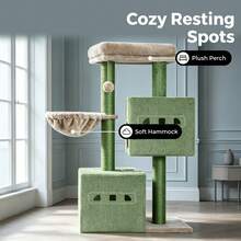 HEXCELEN 98 Cm Tower, Cat Tree, Sisal Scratching Post, Cats Tower For Indoor, Multi-Level Stable Cat Tree With Cats House, 2 Caves - Green - View 2