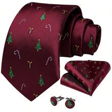 Red Necktie Pocket Square Cufflinks Tie Clip 4pcs Set For Valentine Fine Dining & Celebration Parties - Red - View 3