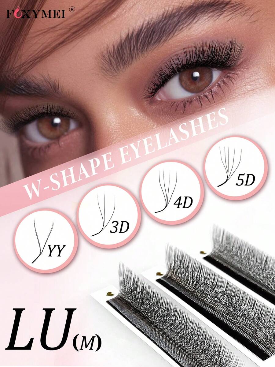 FOXYMEI 12Rows LU(M) W Shape YY/3D/4D/5D Eyelash Extension 7-15mm Individual Promade Fans Lashes 0.07mm Naturally Soft Handmade Woven Fan-Shaped Lash Faux Mink Volume Lashes Easy Fanning For Beginners Salon Quality