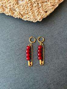 Minimalist Stainless Steel Paperclip Earrings With Colorful Beads, Personalized Ear Jewelry For Women - Earrings - View 9