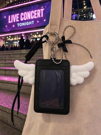 Plush Angel Wings Multi-Color Card Holder, Anti-Loss Lanyard, Satin Bow And Faux Pearl Pendant, Transparent Hard Protective Card Shell, Cute Badge/Card Display Protective Case, School Card Holder, Portable Dust-Proof, Fashion Accessory, Suitable For Bag Charm, Keychain, Suitable For Bus Card, ID Card, Meal Card, Bank Card And Idol Photo Card, Peripheral Card Storage Protective Case, Suitable For Students, Teachers And Office Workers, Gift For Sisters, Best Friends And Classmates For Halloween, Back To School, Birthday