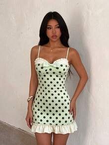 Summer Dresses,Green Short Skirts,Polka Dot Dresses,Party,Elegant,Birthday,Going Out Outfits,Wedding Guest Dress,Fall,Back To School,Cocktail - Green - View 5