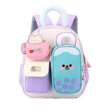 1pc Macaron Color Block Milk Tea Kids Backpack, Cute Preschool Backpack For Boys And Girls, Lightweight School Bag For Toddlers And Young Children, Travel Bag - Multicolor - View 14